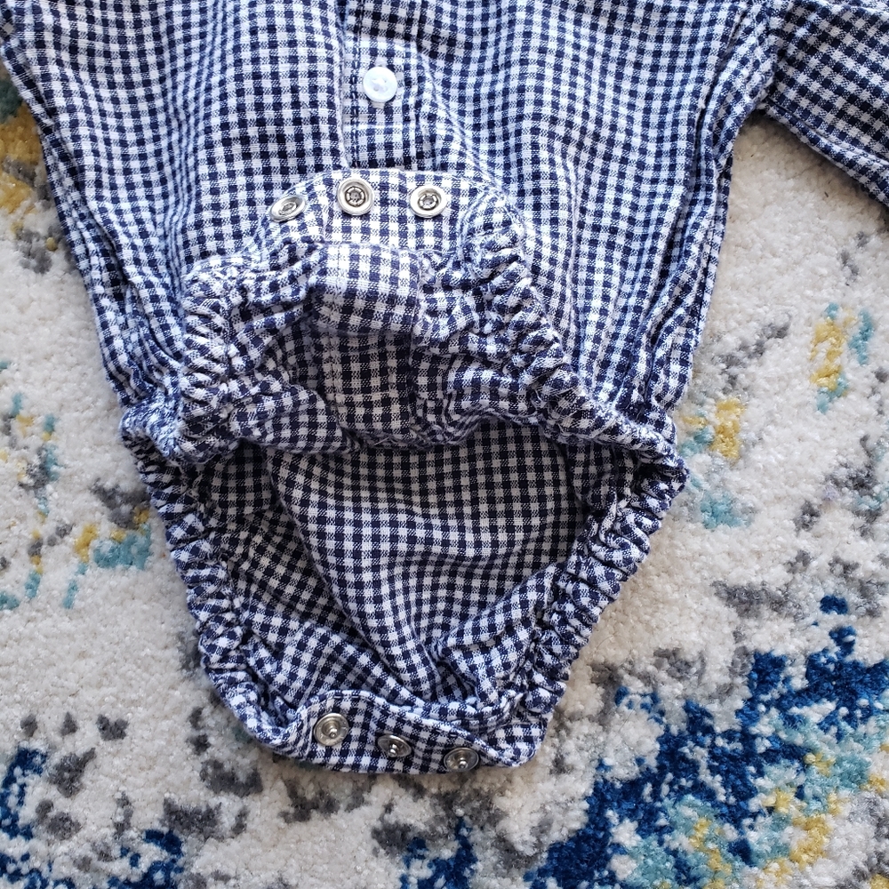 Janie and Jack Blue Gingham Button Down Bodysuit - Picture 4 of 7